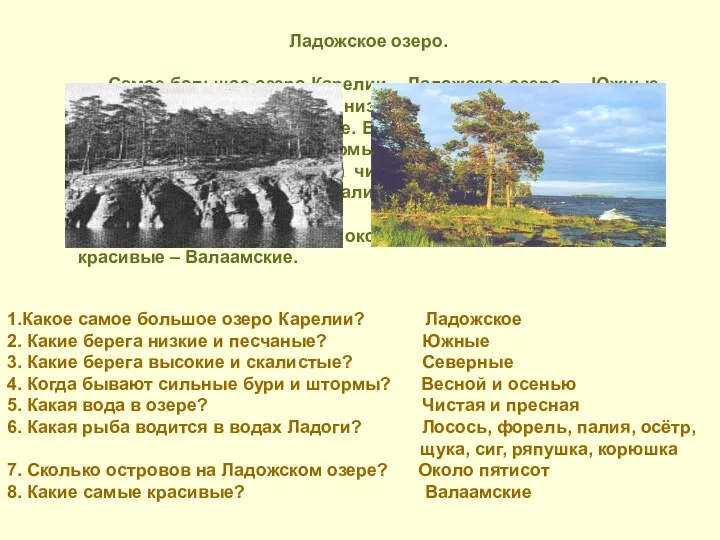 Ладожское озеро. Самое большое озеро Карелии – Ладожское озеро. Южные