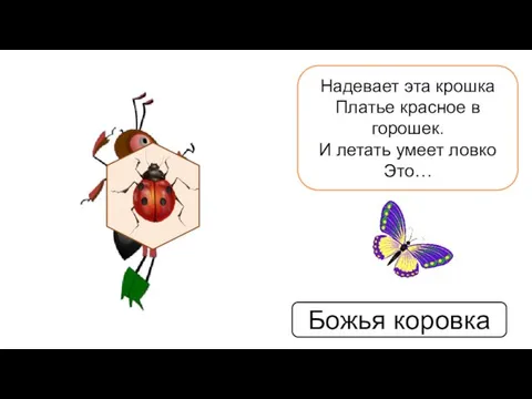 Надевает эта крошка Платье красное в горошек. И летать умеет ловко Это… Божья коровка