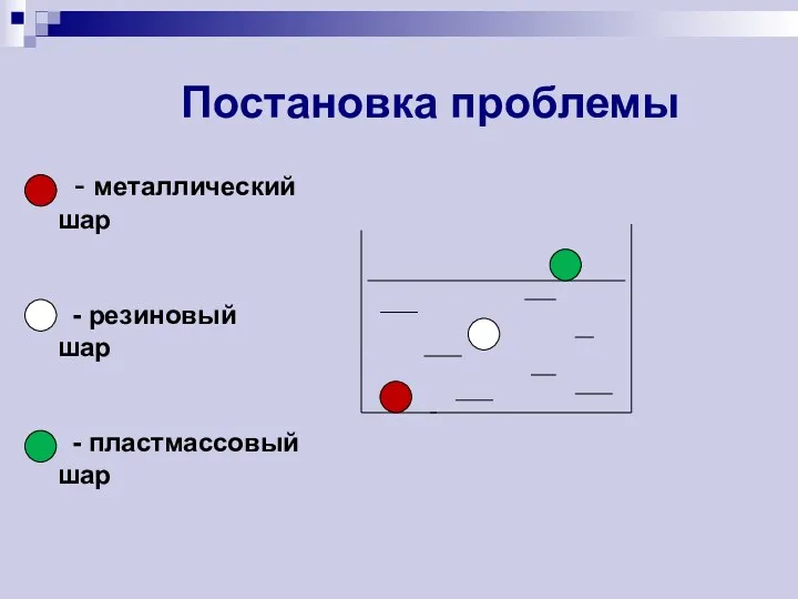 Постановка проблемы - металлический шар - резиновый шар - пластмассовый шар