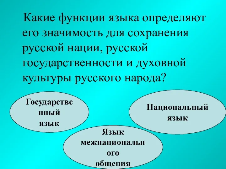 Какие функции языка определяют его значимость для сохранения русской нации,