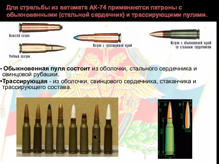 Для стрельбы из автомата АК-74 применяются патроны с обыкновенными (стальной