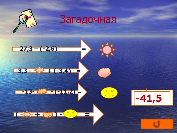 Загадочная 27,3 – (-2,6) = -3,3 - + (-3,4) =