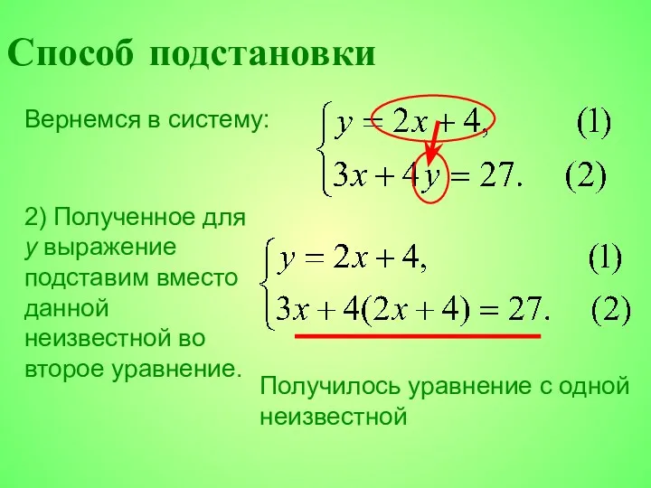 Вернемся в систему: 2) Полученное для y выражение подставим вместо