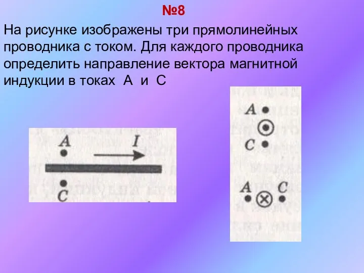 На рисунке изображены три прямолинейных проводника с током. Для каждого