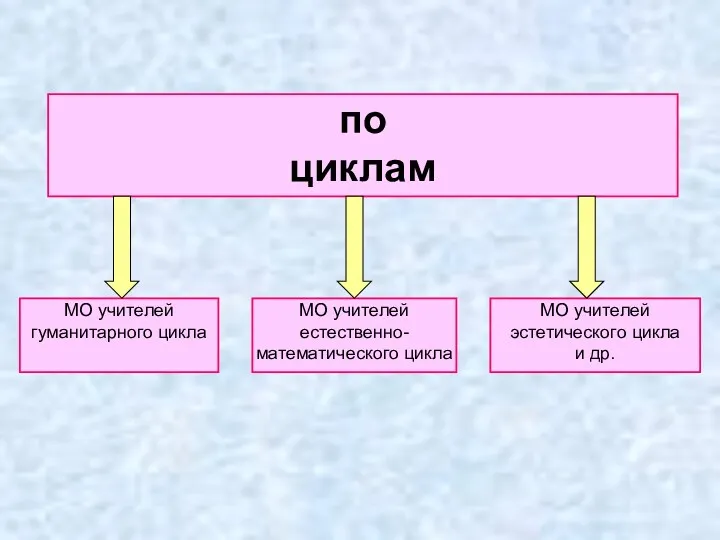 по циклам МО учителей гуманитарного цикла МО учителей естественно-математического цикла МО учителей эстетического цикла и др.