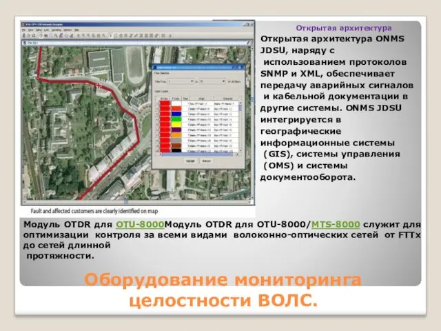 Оборудование мониторинга целостности ВОЛС. Открытая архитектура Открытая архитектура ONMS JDSU,