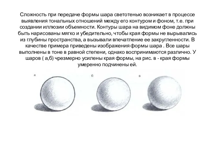 Сложность при передаче формы шара светотенью возникает в процессе выявления