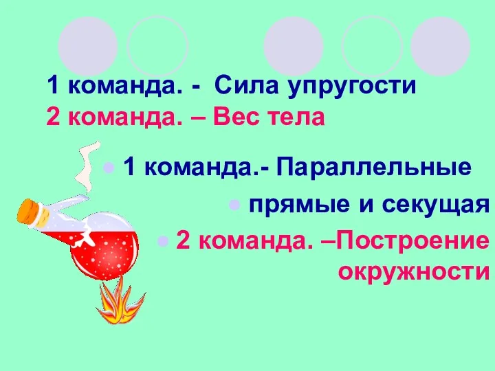 1 команда. - Сила упругости 2 команда. – Вес тела