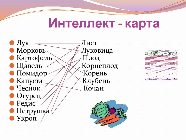 Интеллект - карта Лук Лист Морковь Луковица Картофель Плод Щавель