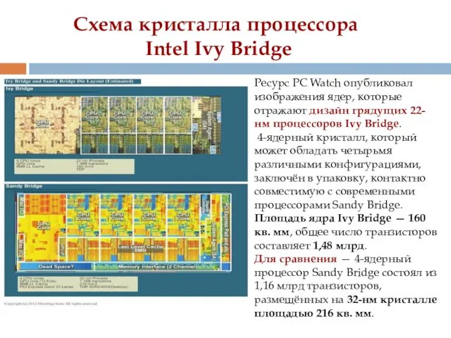 Схема кристалла процессора Intel Ivy Bridge Ресурс PC Watch опубликовал