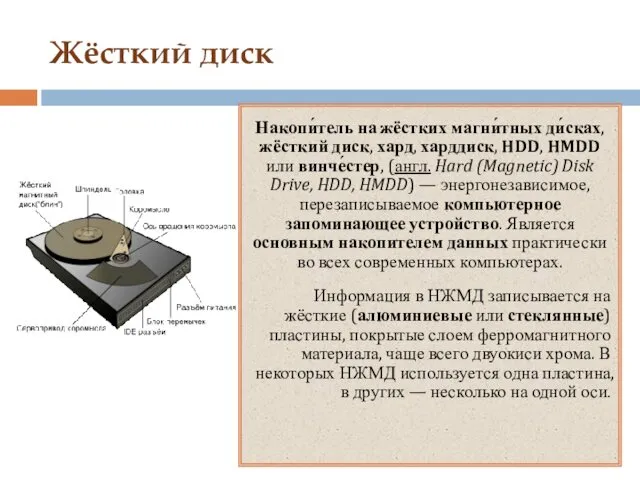 Жёсткий диск Накопи́тель на жёстких магни́тных ди́сках, жёсткий диск, хард,