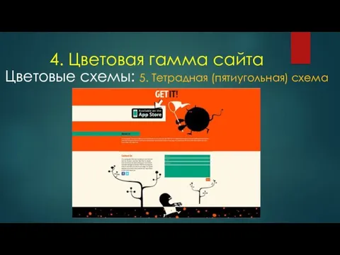 4. Цветовая гамма сайта Цветовые схемы: 5. Тетрадная (пятиугольная) схема