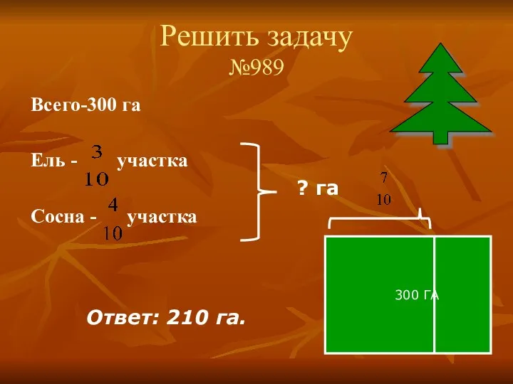 Решить задачу №989 Всего-300 га Ель - участка Сосна -