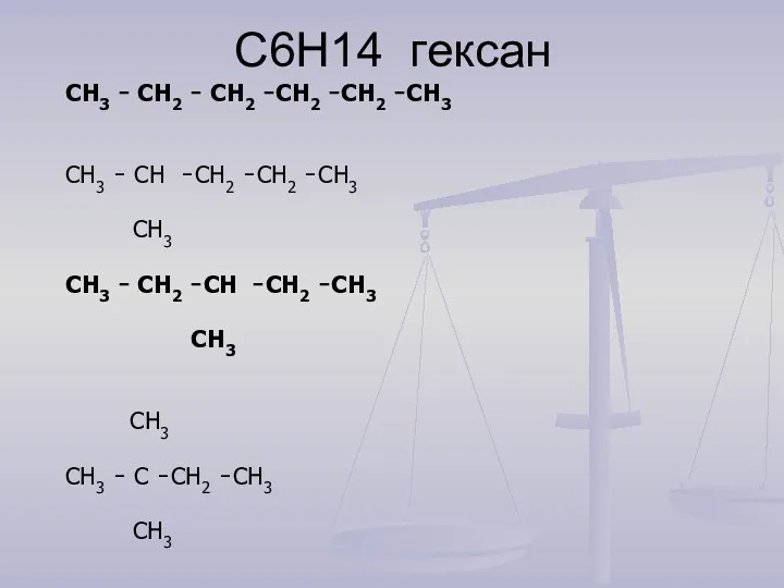 С6Н14 гексан СН3 ̵ СН2 ̵ СН2 ̵ СН2 ̵