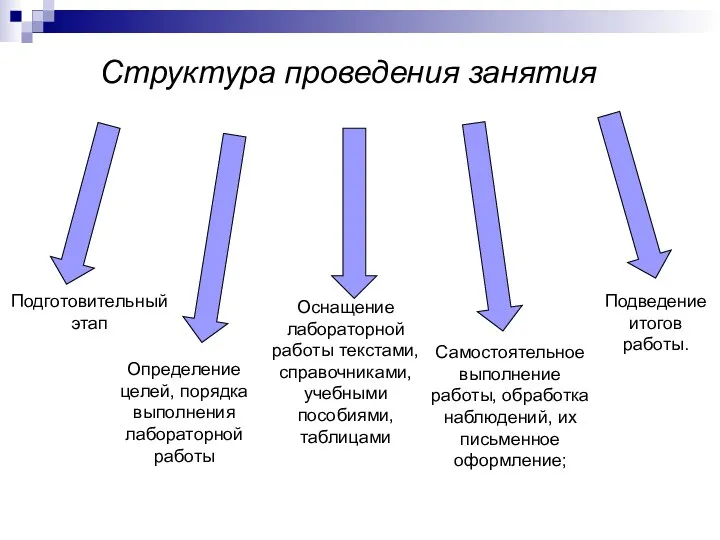 Структура проведения занятия Определение целей, порядка выполнения лабораторной работы Оснащение лабораторной работы текстами,