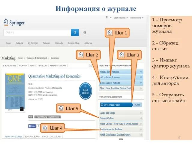 Информация о журнале 1 – Просмотр номеров журнала 2 –