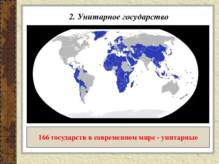 2. Унитарное государство 166 государств в современном мире - унитарные
