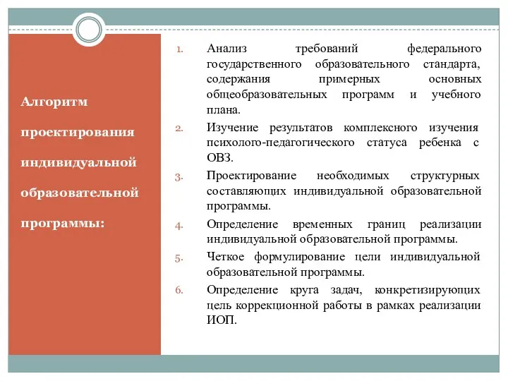 Алгоритм проектирования индивидуальной образовательной программы: Анализ требований федерального государственного образовательного