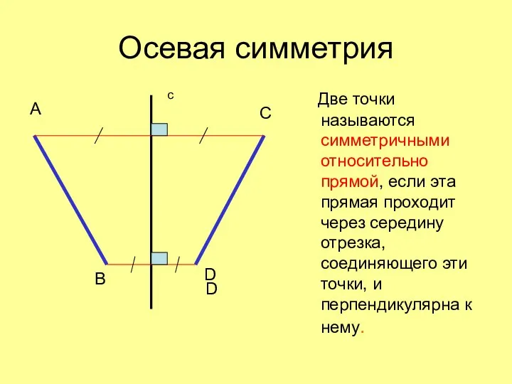 Осевая симметрия Две точки называются симметричными относительно прямой, если эта