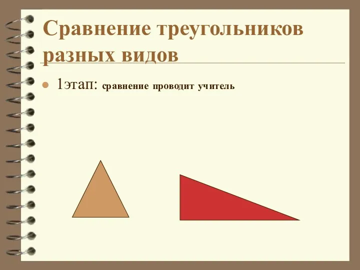 1этап: сравнение проводит учитель Сравнение треугольников разных видов