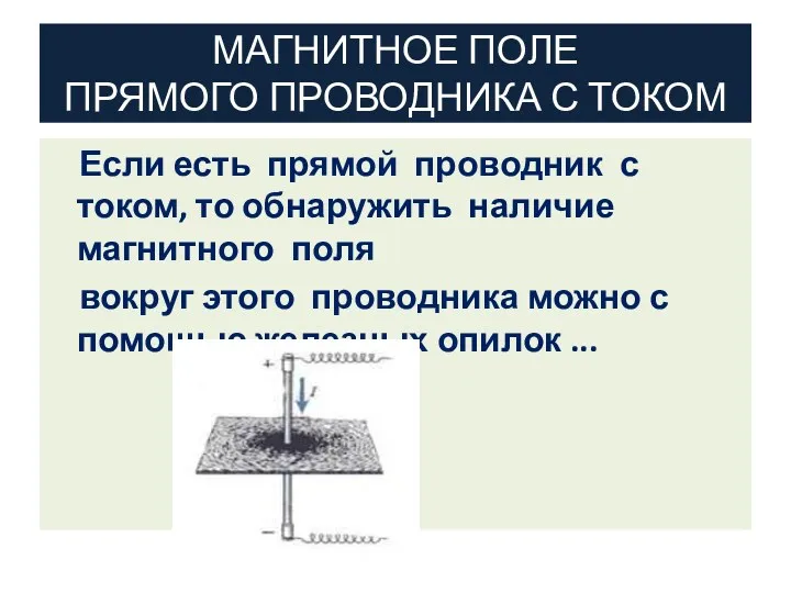 МАГНИТНОЕ ПОЛЕ ПРЯМОГО ПРОВОДНИКА С ТОКОМ Если есть прямой проводник