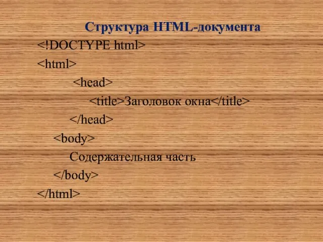 Структура HTML-документа Заголовок окна Содержательная часть