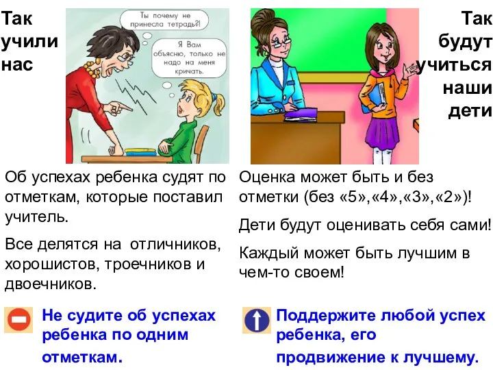 Так учили нас Не судите об успехах ребенка по одним отметкам. Поддержите любой