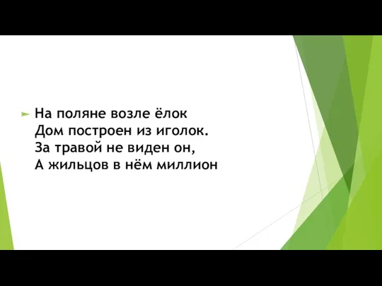 На поляне возле ёлок Дом построен из иголок. За травой