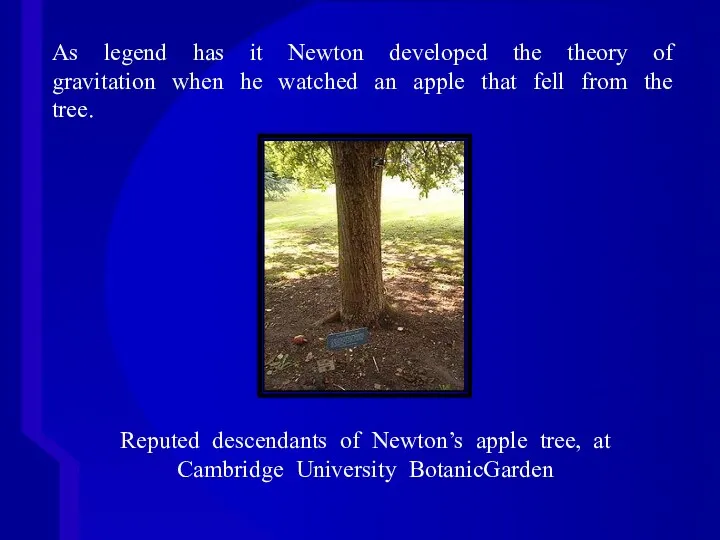 As legend has it Newton developed the theory of gravitation