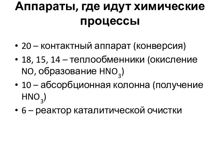 Аппараты, где идут химические процессы 20 – контактный аппарат (конверсия)