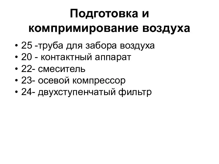 Подготовка и компримирование воздуха 25 -труба для забора воздуха 20