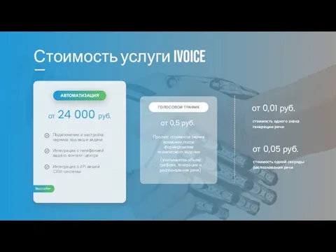 Стоимость услуги iVoice от 24 000 руб. АВТОМАТИЗАЦИЯ от 0,5