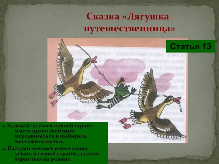 Сказка «Лягушка-путешественница» Статья 13 1. Каждый человек в своей стране