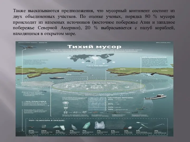 Также высказываются предположения, что мусорный континент состоит из двух объединенных участков. По оценке