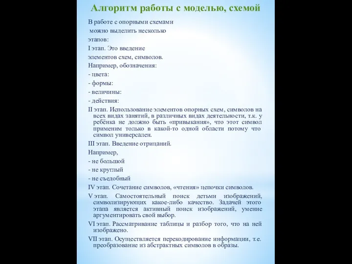 Алгоритм работы с моделью, схемой В работе с опорными схемами можно выделить несколько