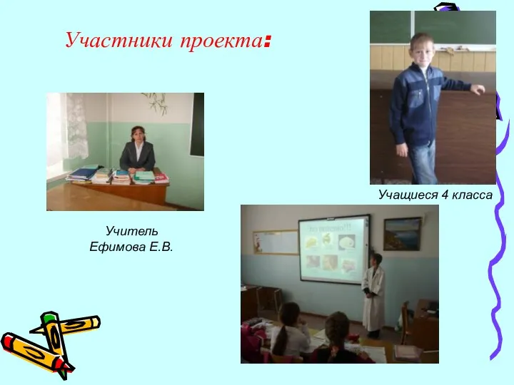 Участники проекта: Учитель Ефимова Е.В. Учащиеся 4 класса