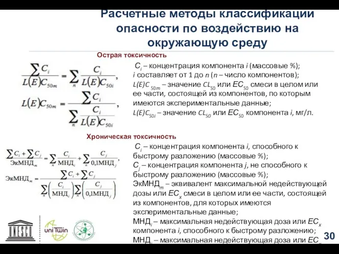 Расчетные методы классификации опасности по воздействию на окружающую среду Сi