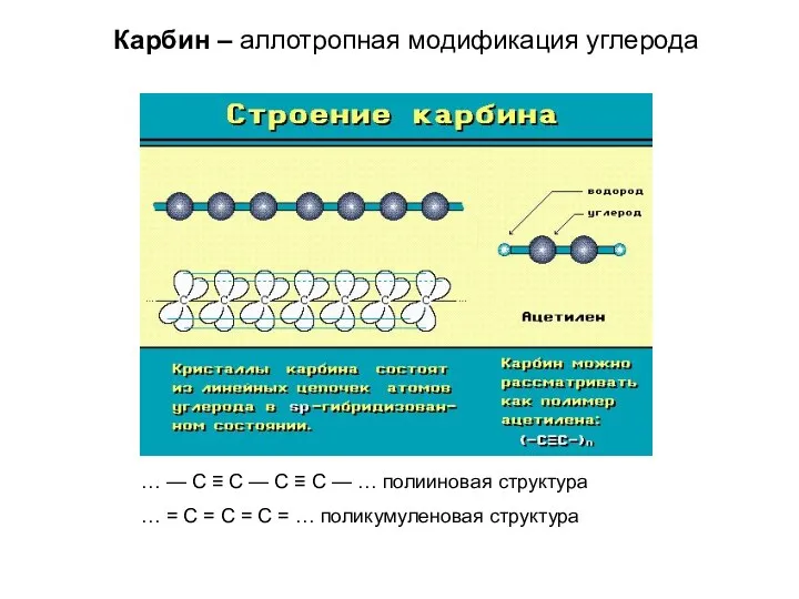 Карбин – аллотропная модификация углерода … — С ≡ С