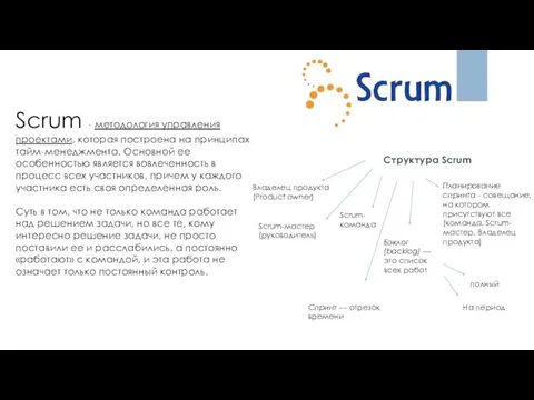 Scrum - методология управления проектами, которая построена на принципах тайм-менеджмента.