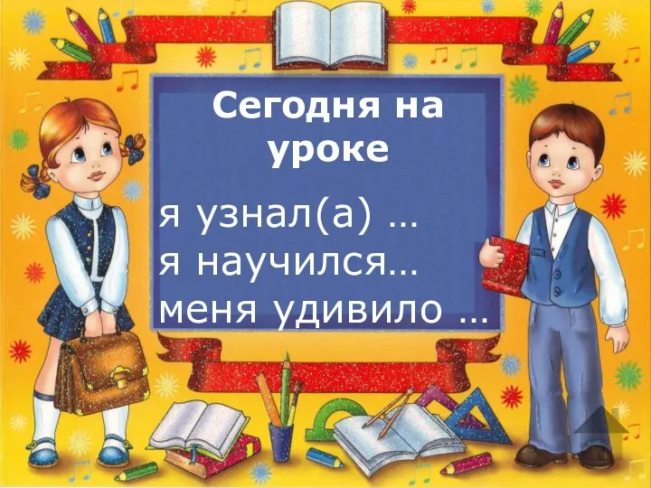 Сегодня на уроке я узнал(а) … я научился… меня удивило …