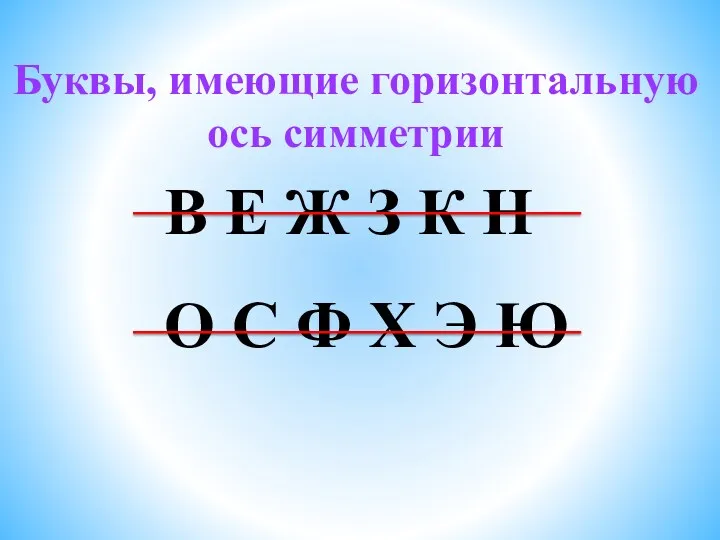 Буквы, имеющие горизонтальную ось симметрии В Е Ж З К Н О С