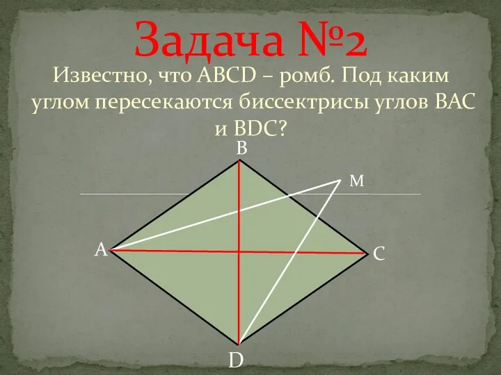 Известно, что АВСD – ромб. Под каким углом пересекаются биссектрисы