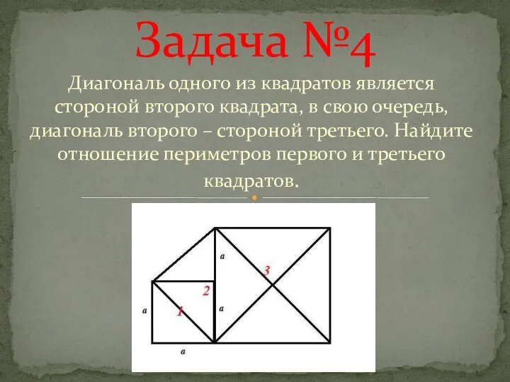 Задача №4 Диагональ одного из квадратов является стороной второго квадрата,
