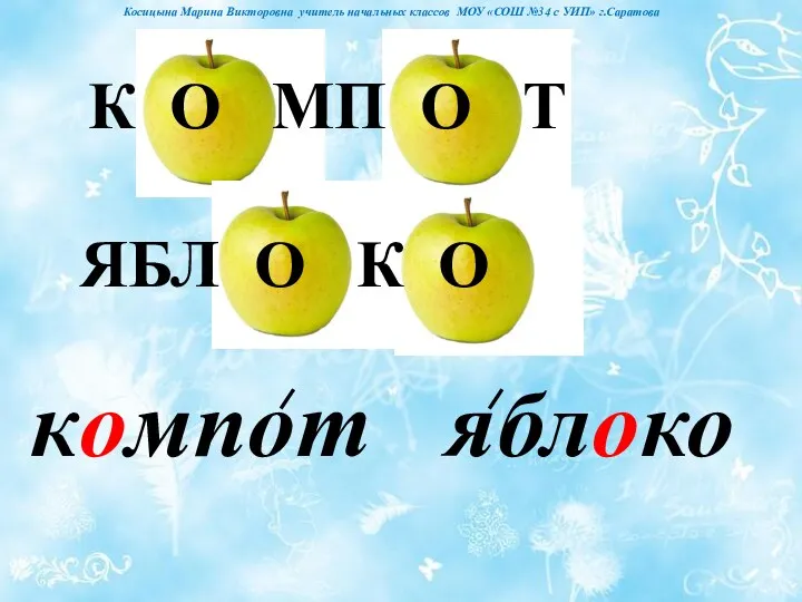 компот яблоко Косицына Марина Викторовна учитель начальных классов МОУ «СОШ