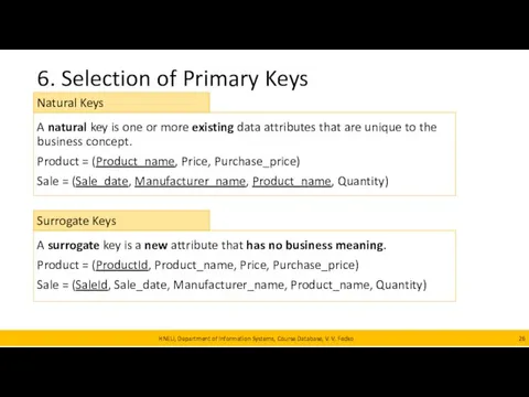 6. Selection of Primary Keys HNEU, Department of Information Systems,
