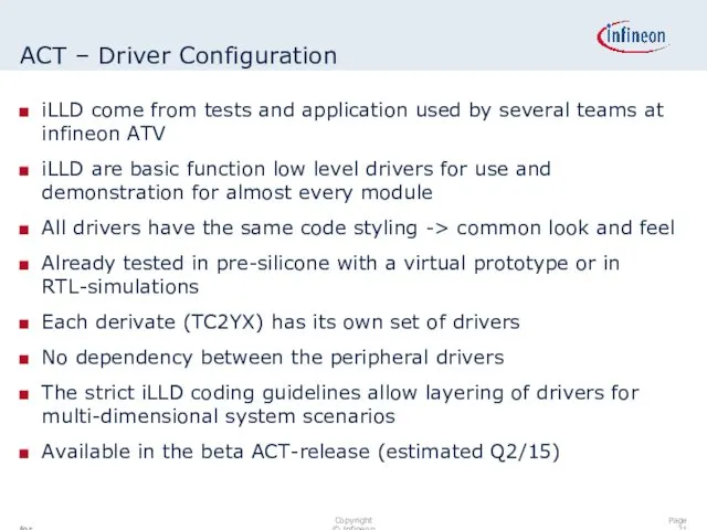 ACT – Driver Configuration iLLD come from tests and application used by several