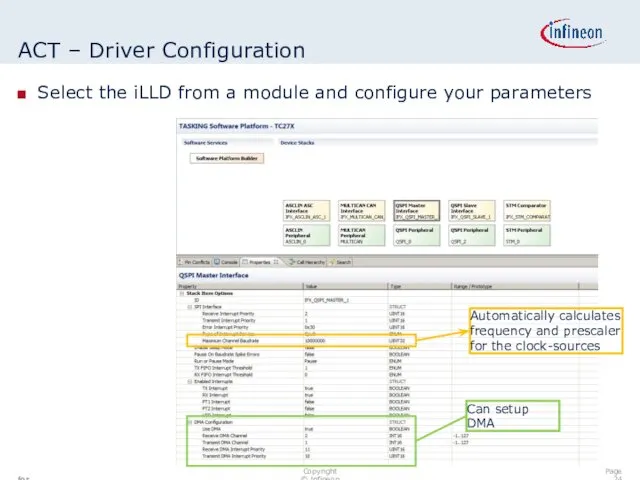 Select the iLLD from a module and configure your parameters ACT – Driver