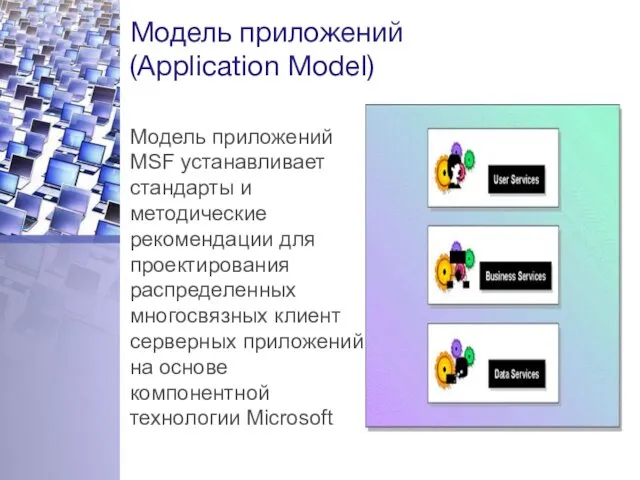 Модель приложений (Application Model) Модель приложений MSF устанавливает стандарты и