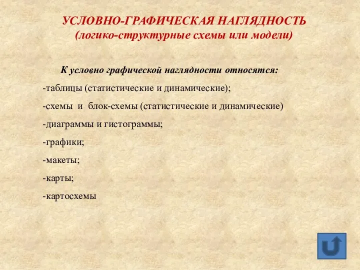 УСЛОВНО-ГРАФИЧЕСКАЯ НАГЛЯДНОСТЬ (логико-структурные схемы или модели) К условно графической наглядности