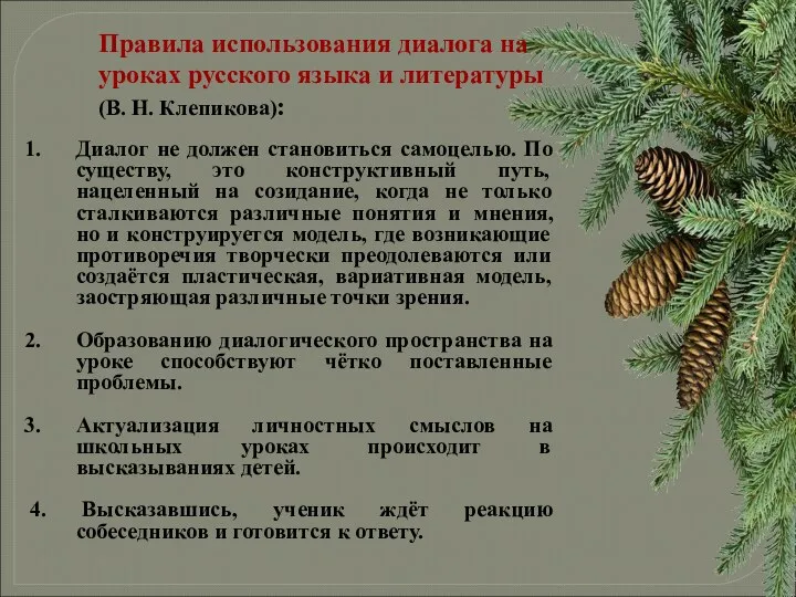 Правила использования диалога на уроках русского языка и литературы (В.